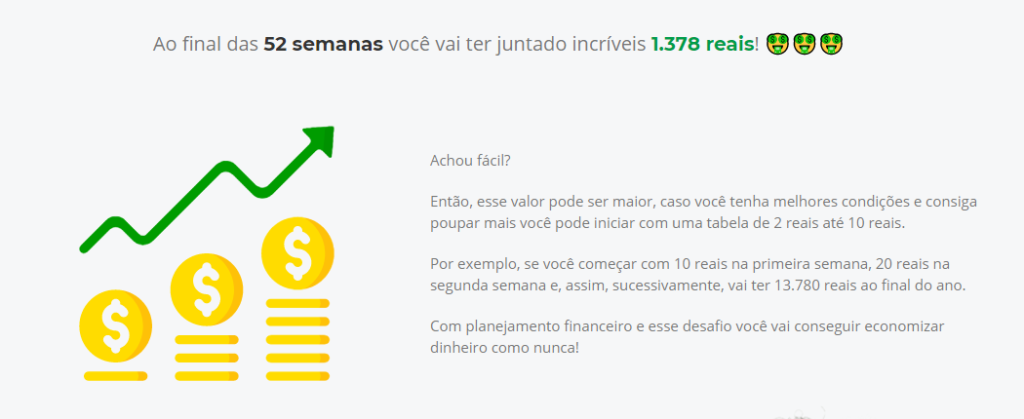 Economizar dinheiro com o desafio 52 semanas