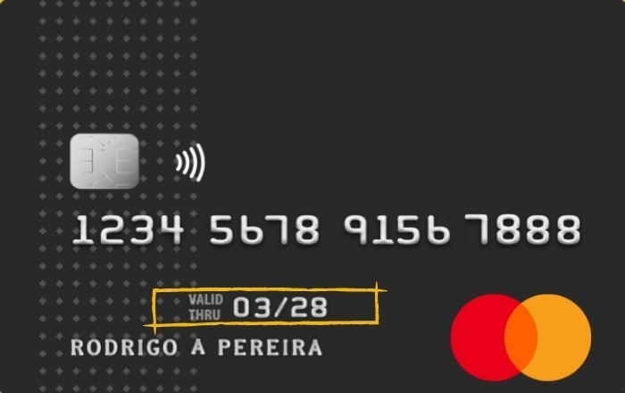 imagem ilustra onde fica o MM/AA do cartão de crédito 