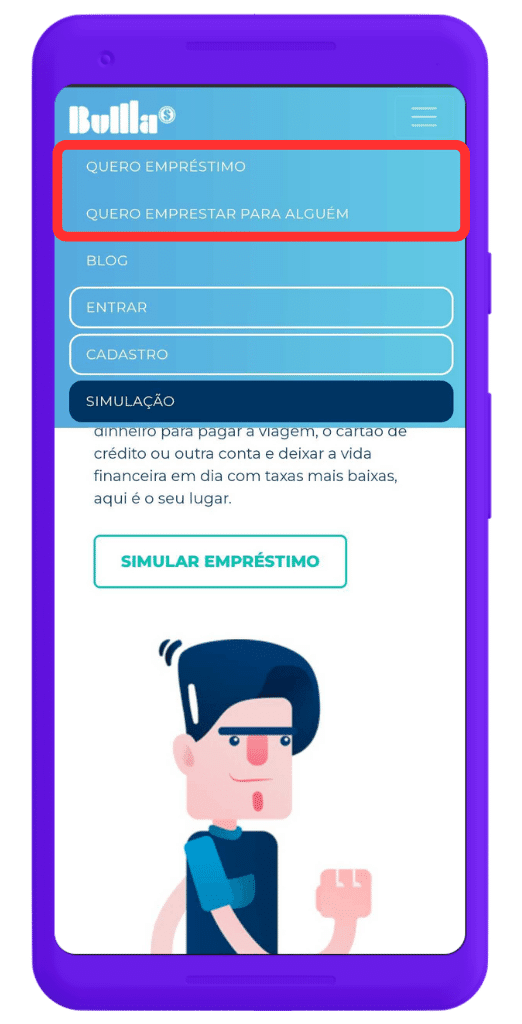 mockup de celular do site bulla empréstimo