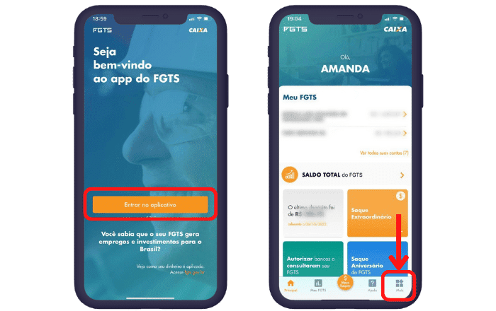 tela inicial do app fgts com passo a passo para receber o fgts por sms.