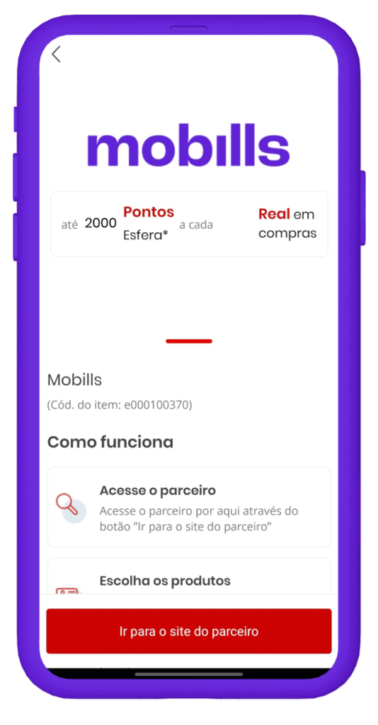 Passo a passo para a parceria entre Esfera e Mobills. Tela 3.