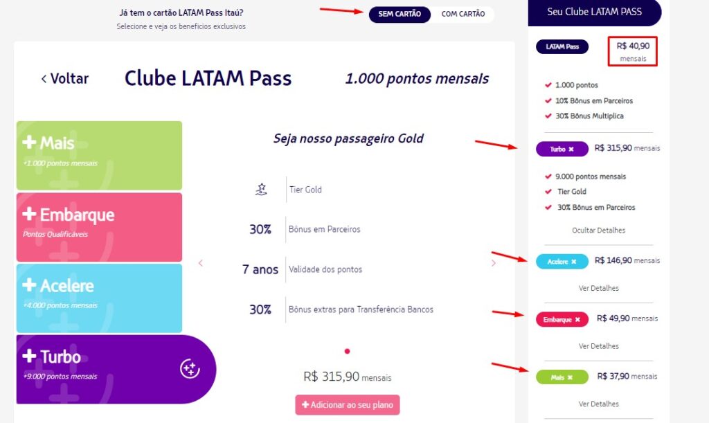 Plano Clube LATAM Pass Personalizavel