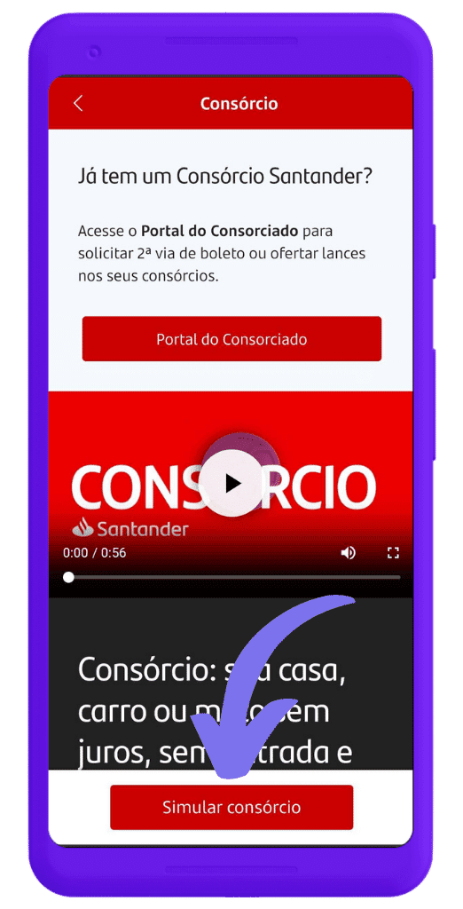 mockup de celular do site consórcio do Santander
