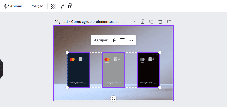 Como agrupar elementos no Canva