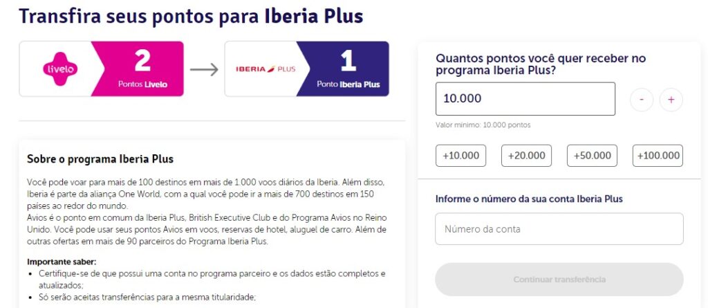 Transferir pontos Livelo para Iberia Plus