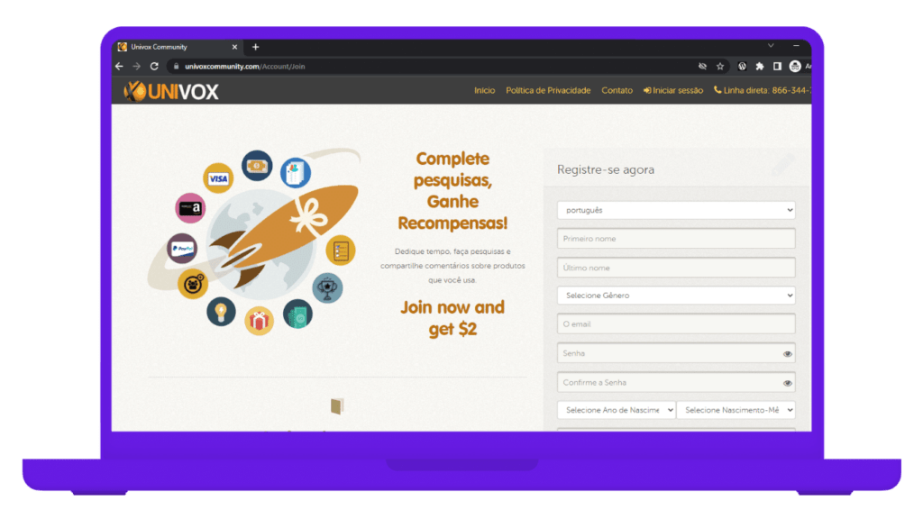 univox -  sites que pagam dinheiro para responder pesquisas