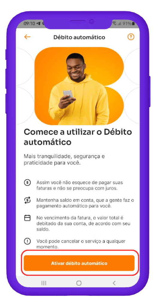 Cadastro débito automático cartão inter continuação