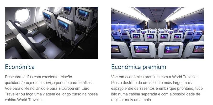 Tipos de tarifas e classes econômicas British Airways
