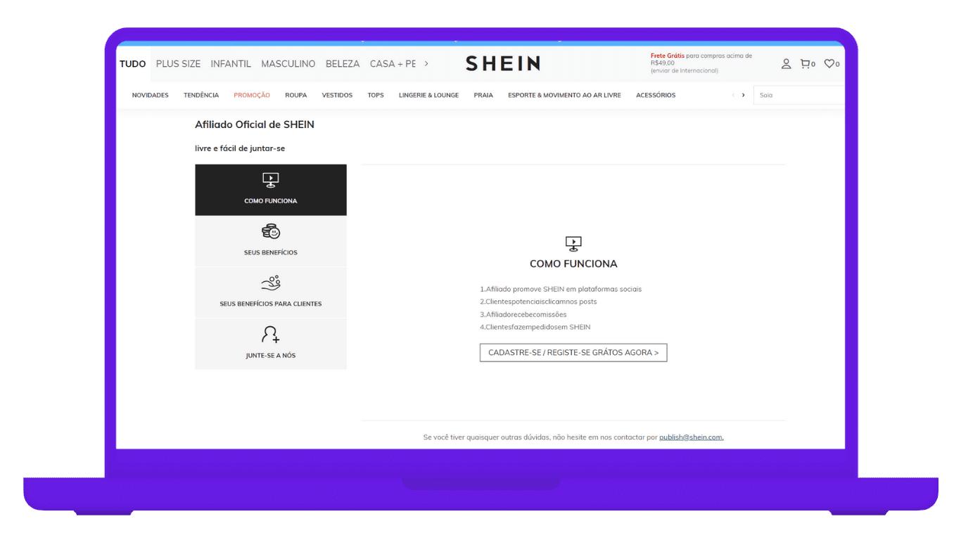 Afiliado Shein: requisitos e remuneração em 2024
