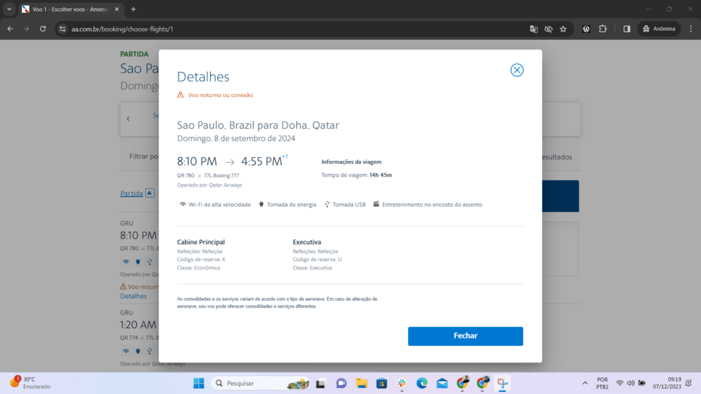 Como encontrar disponibilidade de assento award American Airlines
