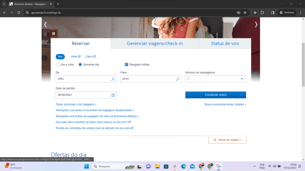 Disponibilidade de assento award American Airlines