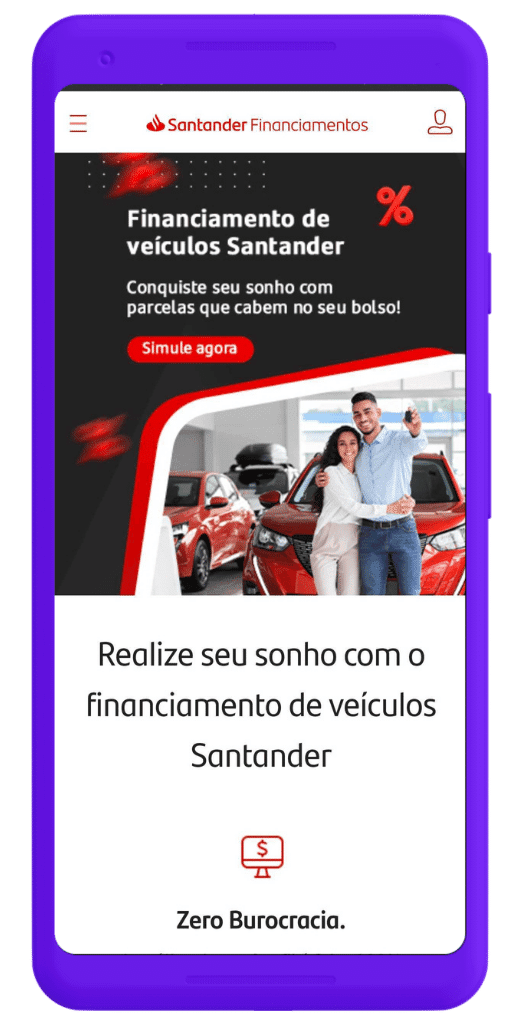 Financiamento Santander de veículos mockup site