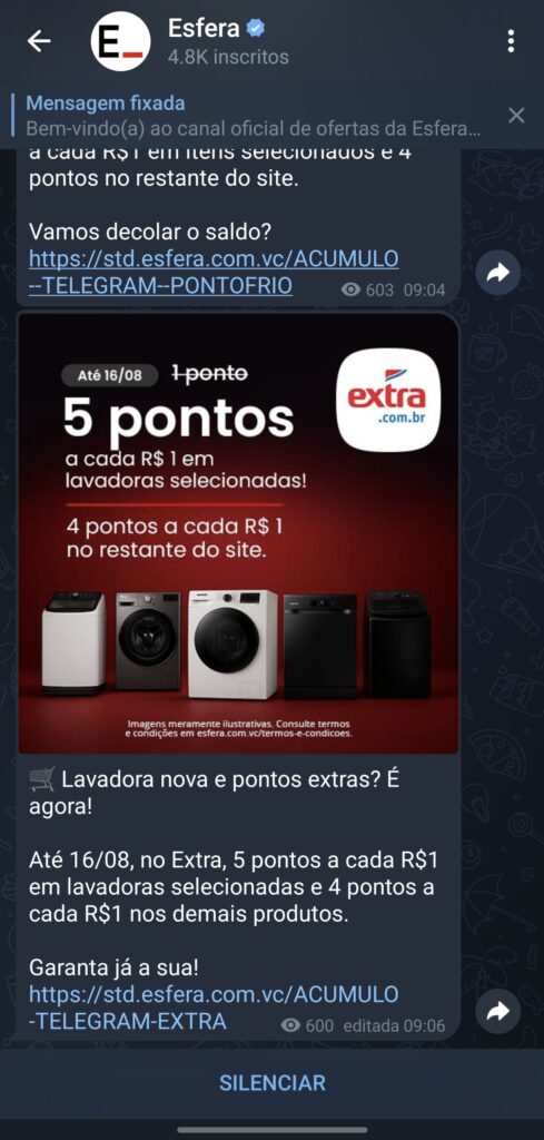 canal do Telegram da Esfera