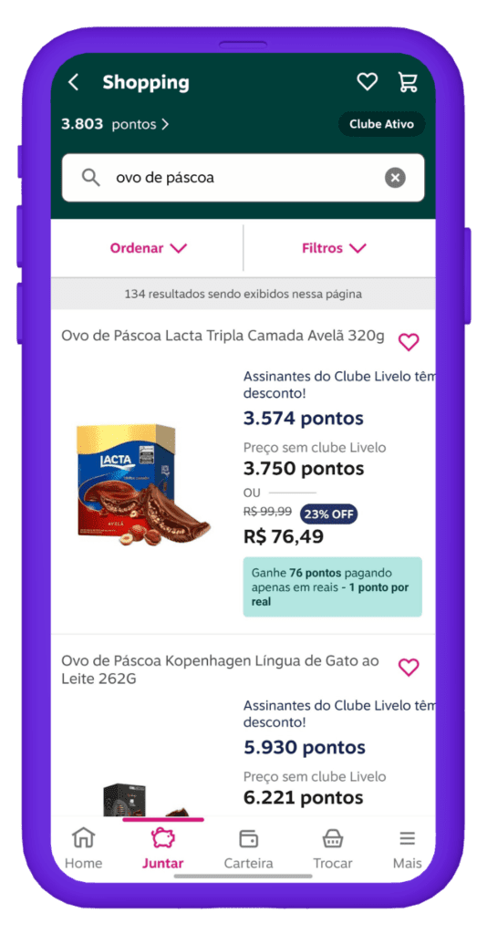 comprar ovos de páscoa com pontos livelo.