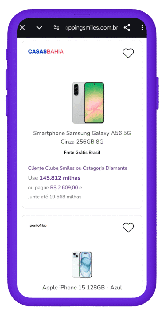 comprar celular com milhas na Smiles