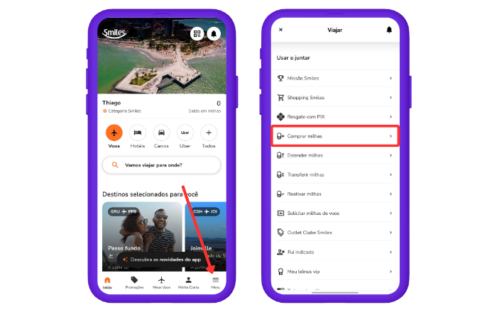 comprar milhas smiles passo a passo no app 1
