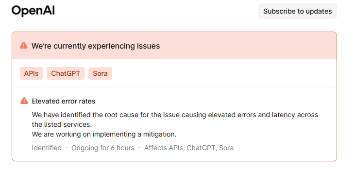 chatgpt fora do ar - status OpenAi - mobills