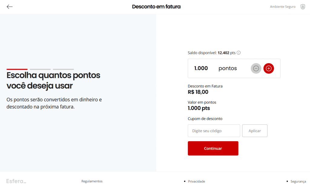 passo a passo de como trocar pontos esfera por desconto na fatura