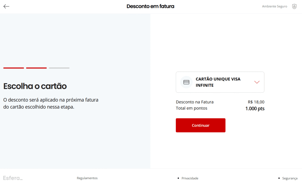 passo a passo de como trocar pontos esfera por desconto na fatura