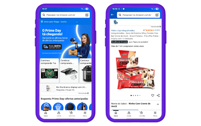 Capturas de tela mostrando como ganhar pontos Esfera no Amazon Prime Day,