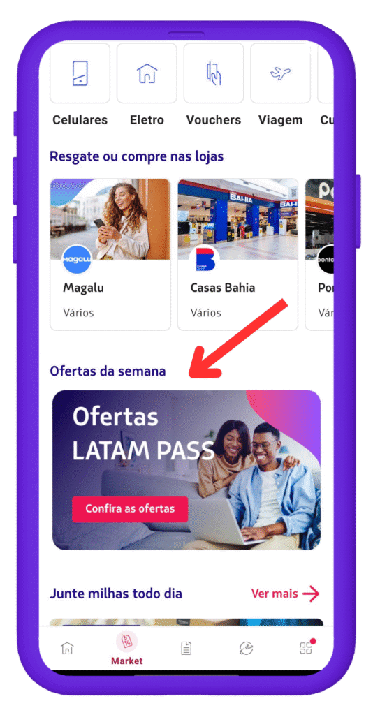 Tela do app Latam Pass com promoções de dia dos pais.