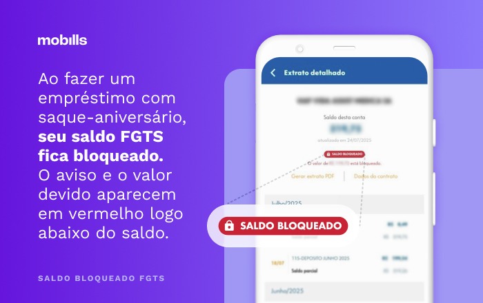 tela do app FGTS mostrando como ver saldo bloqueado por emprestimo