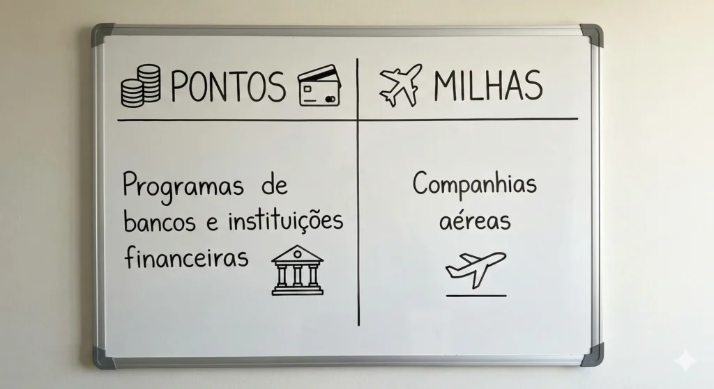 Diferença visual entre pontos e milhas