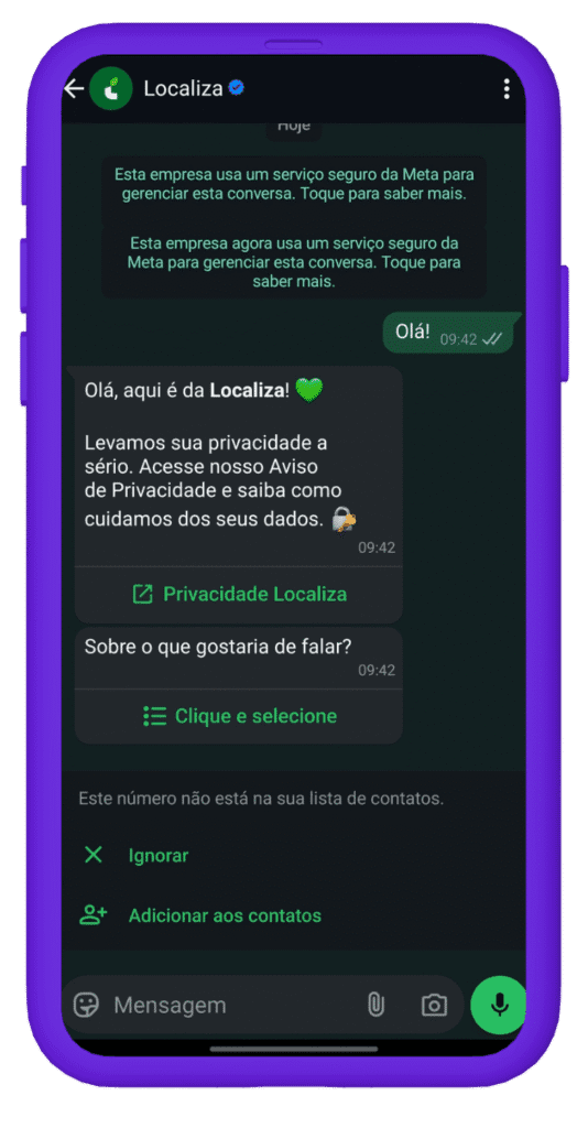 Whatsapp da Localiza