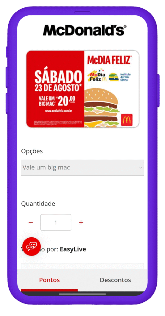 Tela para resgatar vale McDia Feliz na Efera.