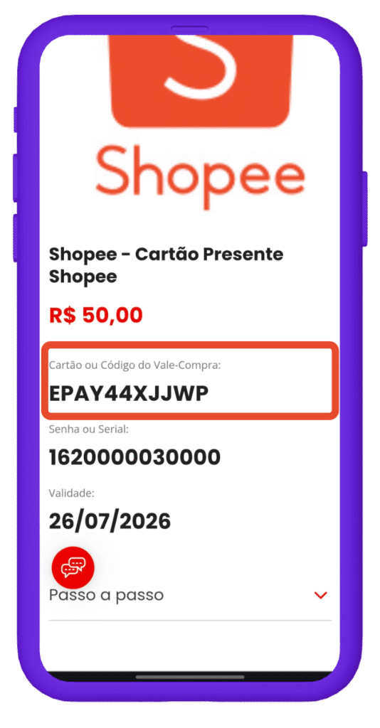 Tela de como resgatar vales-compra da Shopee na Esfera.