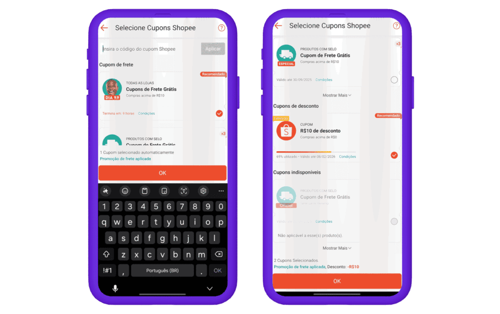 Tela de como resgatar vales-compra da Shopee na Esfera.