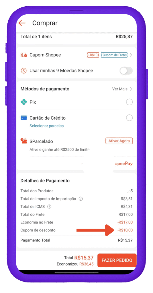 Tela de como resgatar vales-compra da Shopee na Esfera.