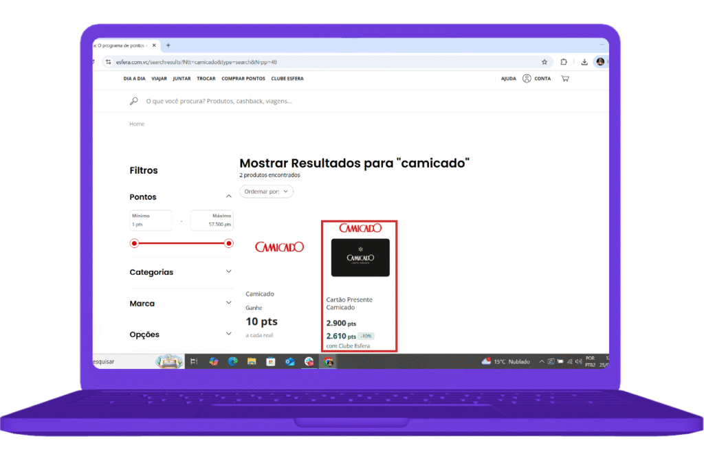 Como resgatar voucher Camicado no site Esfera