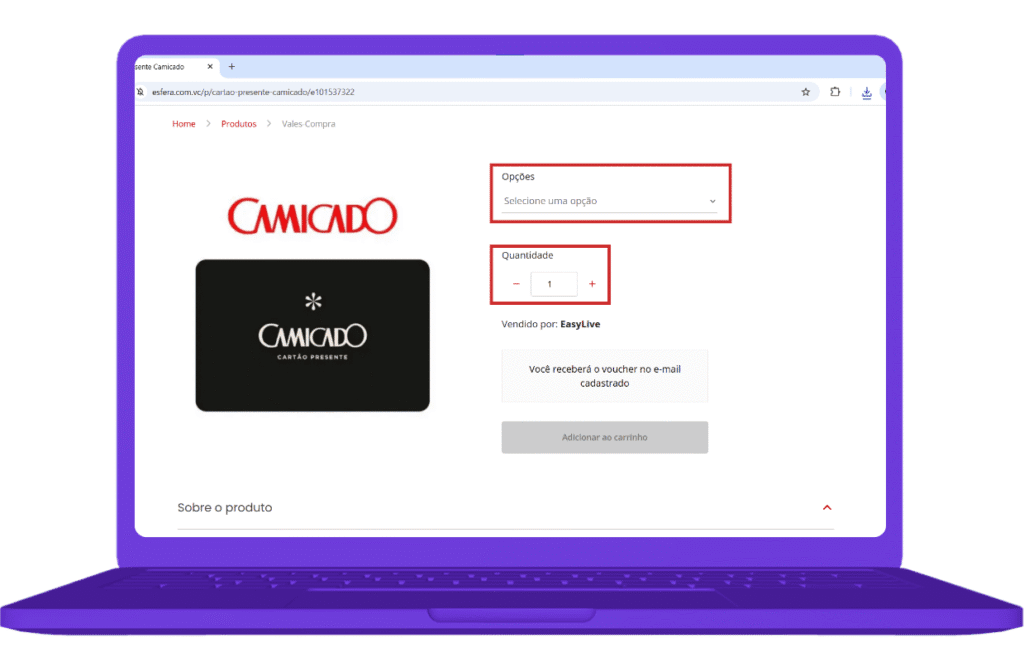 Como resgatar voucher Camicado no site Esfera