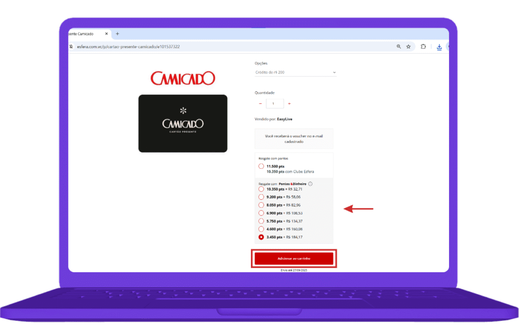 Como resgatar voucher Camicado no site Esfera
