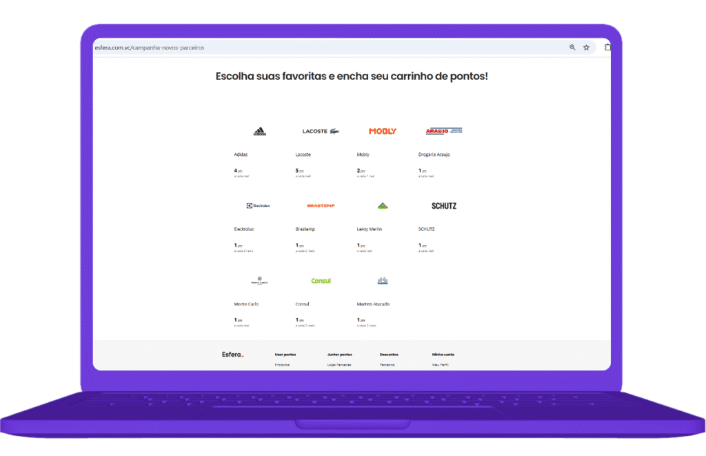 Novos parceiros Esfera para ganhar pontos com compras