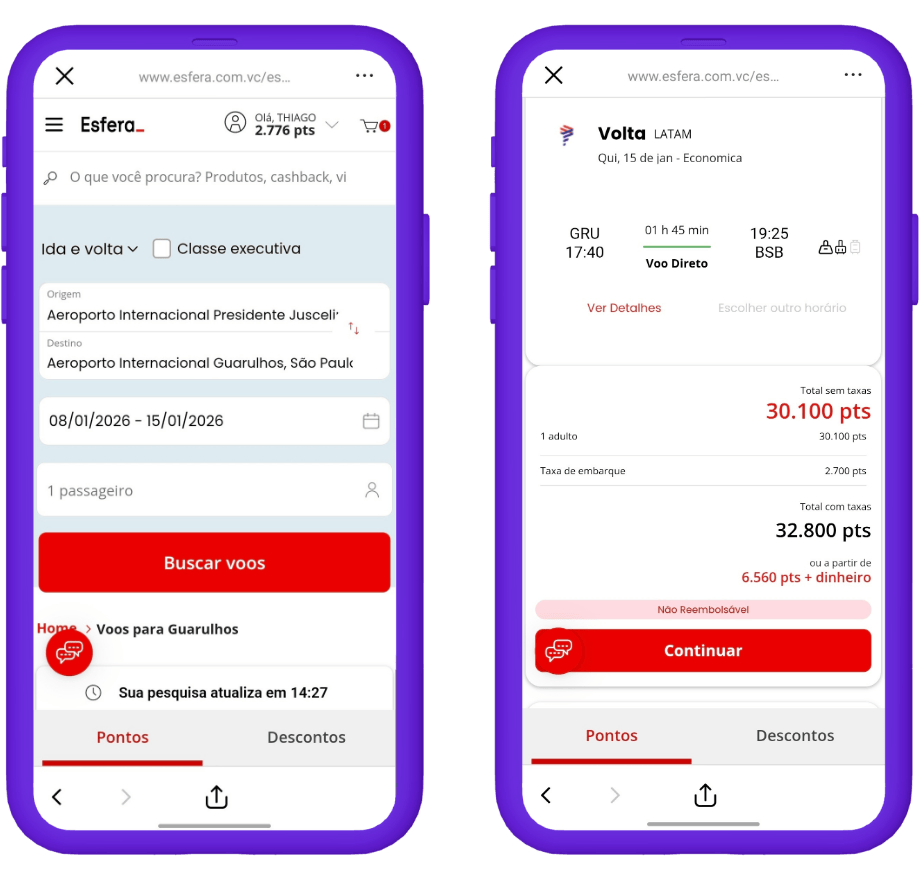 Quantas milhas preciso para viajar - exemplo