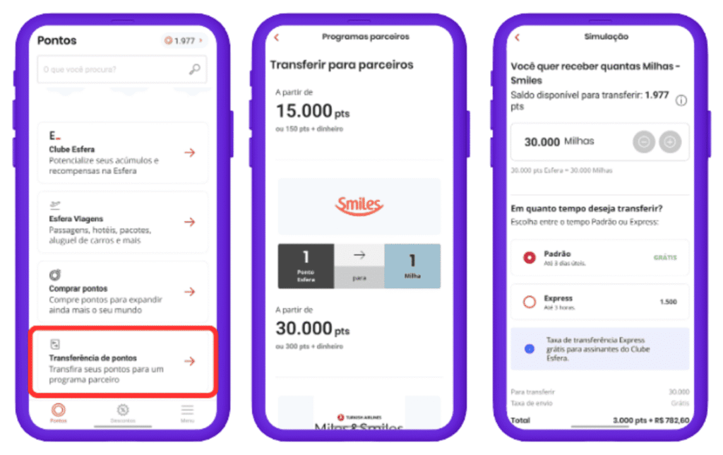 Transferir pontos Esfera para Smiles