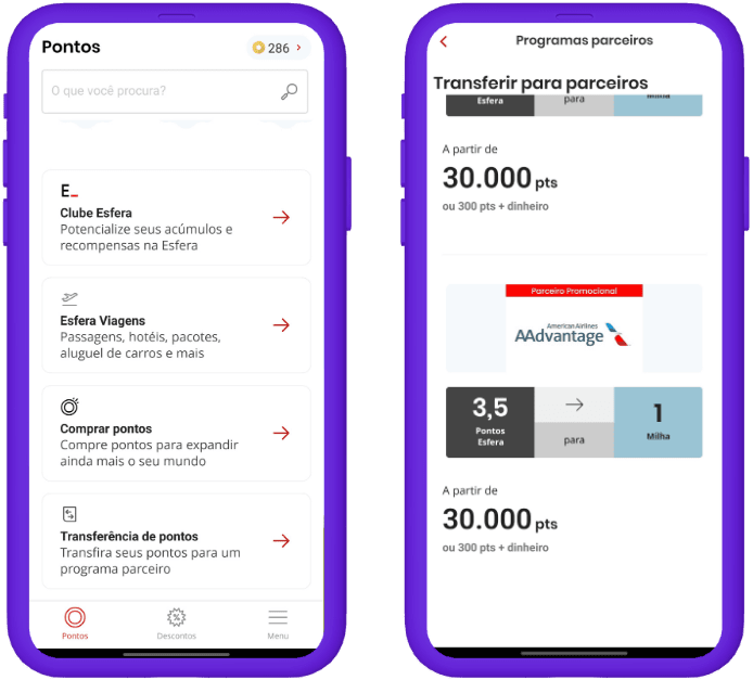 Transferir pontos esfera para aadvantage - tela passo a passo