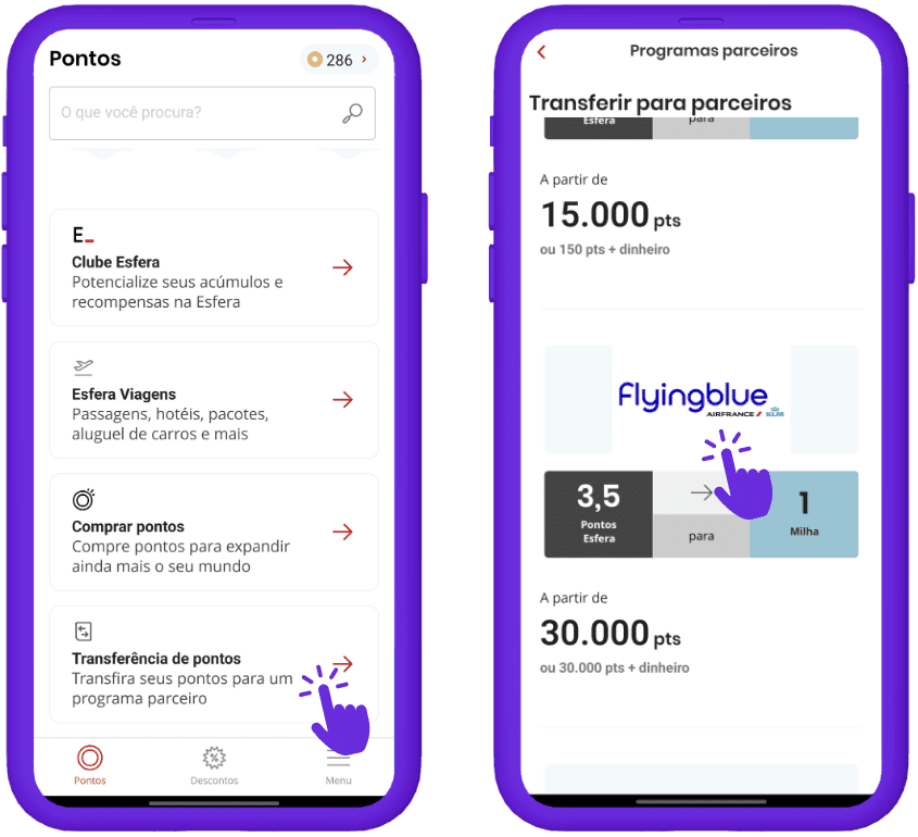 Transferir pontos esfera para flying blue - tela passo a passo