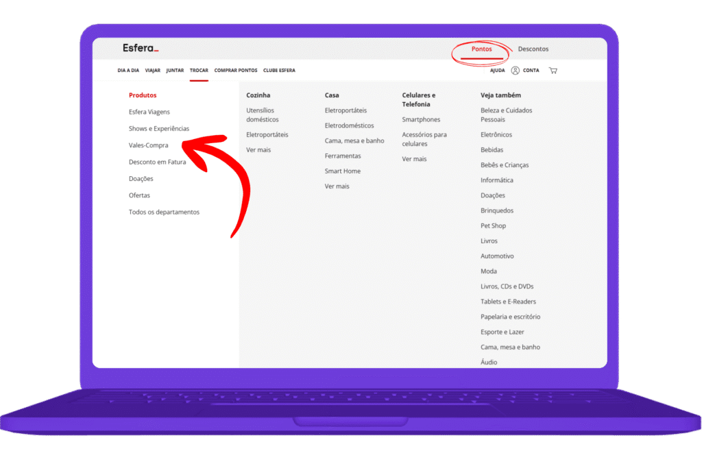 Vales-compra esfera pelo computador