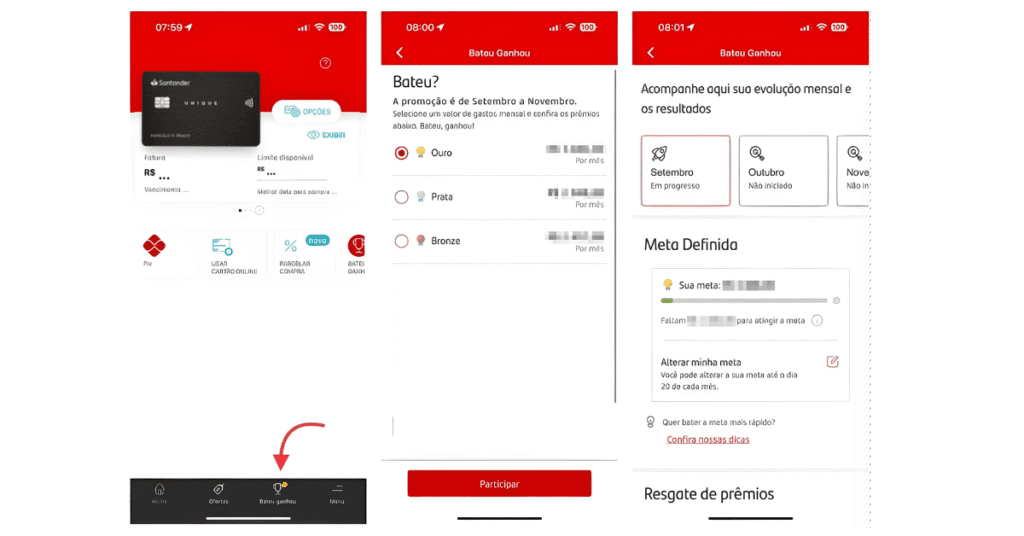 passo a passo para participar do Bateu Ganhou Santander