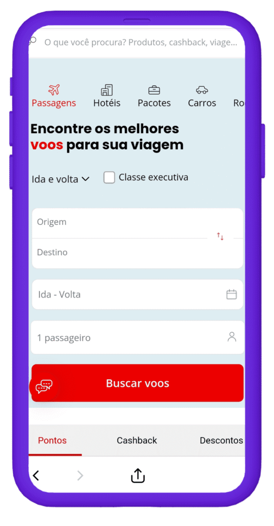 Tela do app na Esfera Viagens