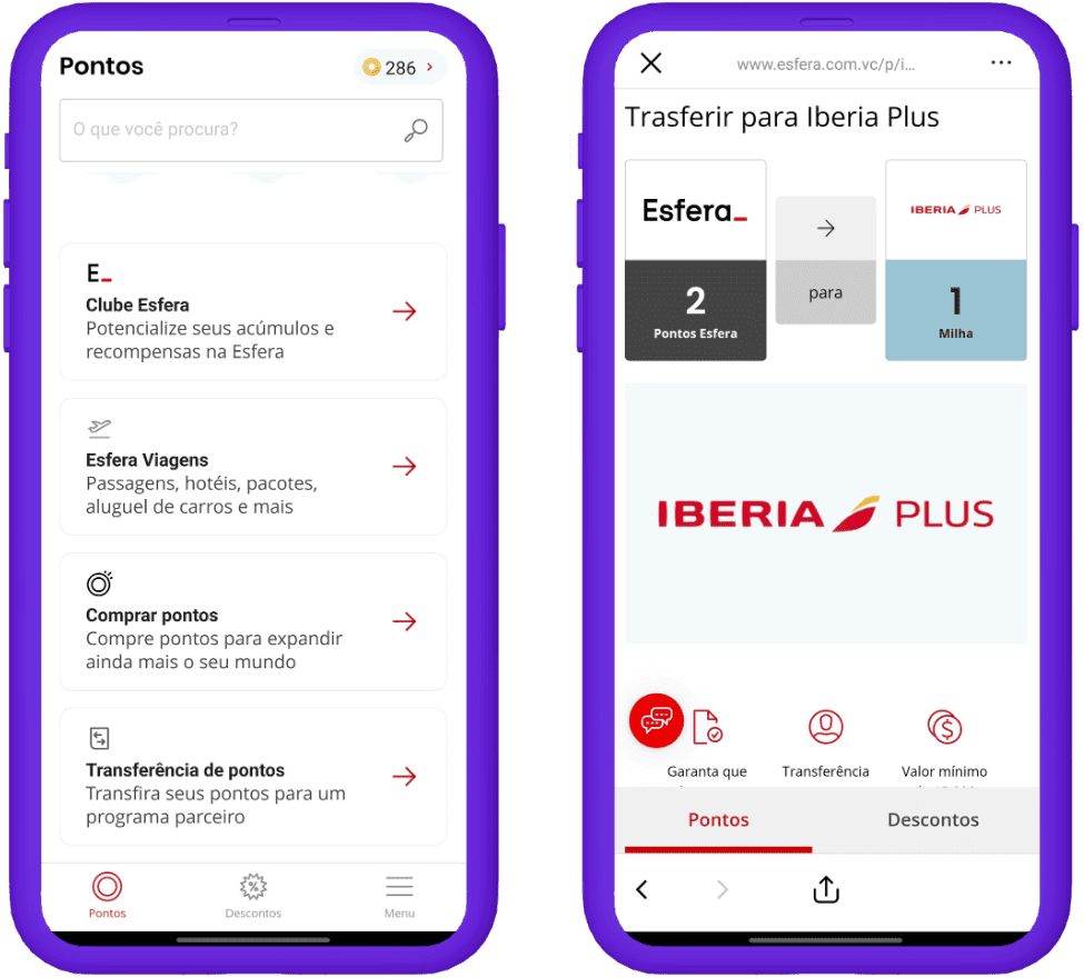 transferir pontos esfera para iberia plus - tela app