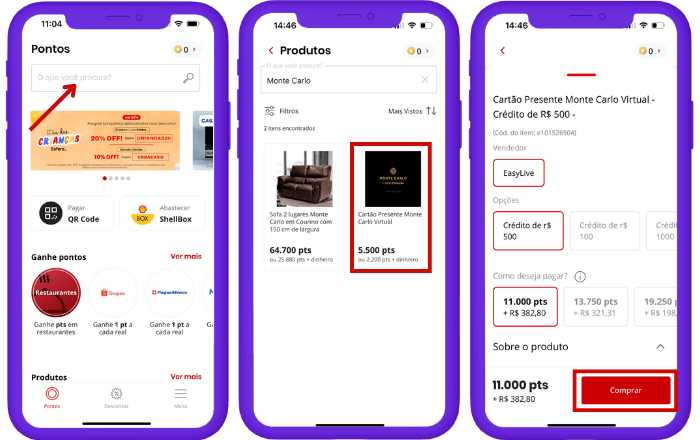 Como resgatar o vale-compras Monte Carlo no App Esfera