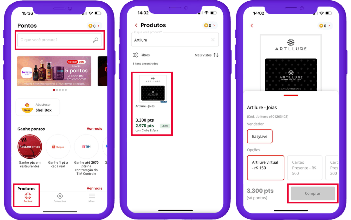 Como trocar pontos Esfera pelo Cartão Presente Artllure no App