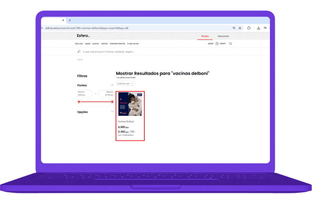 Regatar voucher Vacinas Delboni com pontos no site Esfera