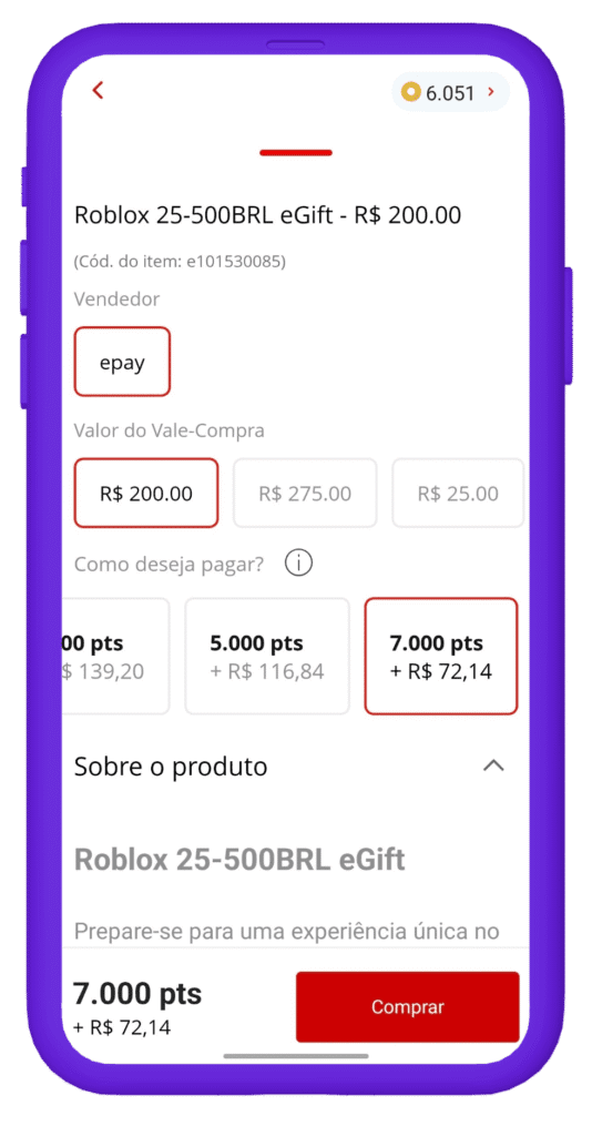 Resgatar cartão presente Roblox na Esfera - passo 2