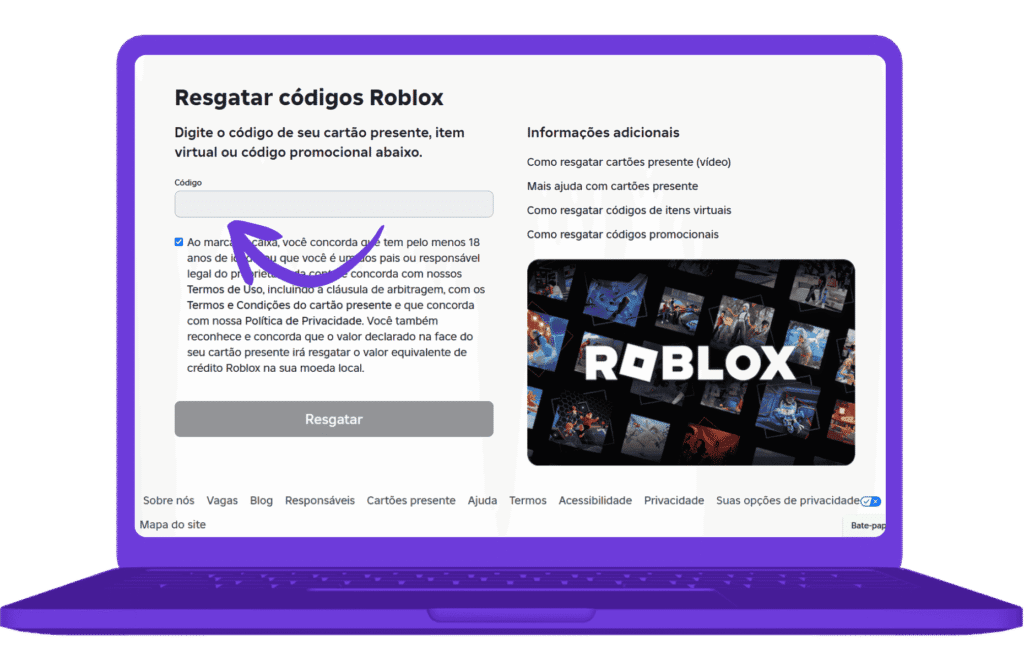 Resgatar cartão presente Roblox na Esfera - passo 4