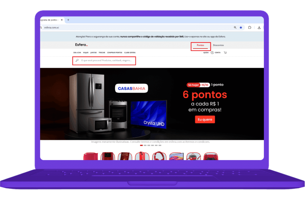 Resgate do cartão combustível no site Esfera
